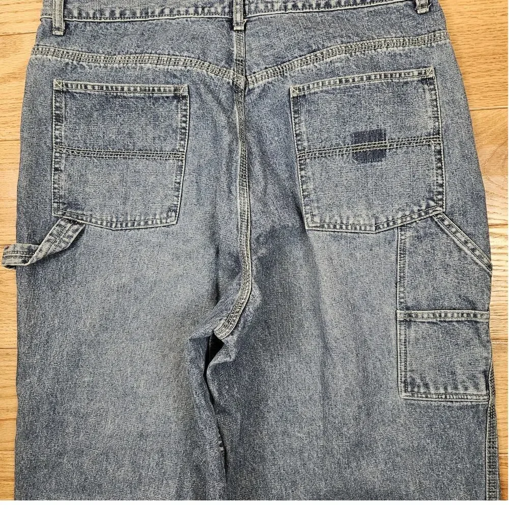 Y2K Wide Leg SkaterJeans 36x27 raw hem Super Baggy Faded sand blast